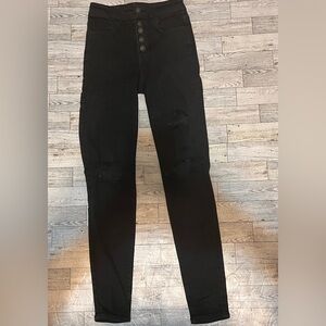 American Eagle Next Level Stretch Super Hi Rise Jegging Distressed Button Fly